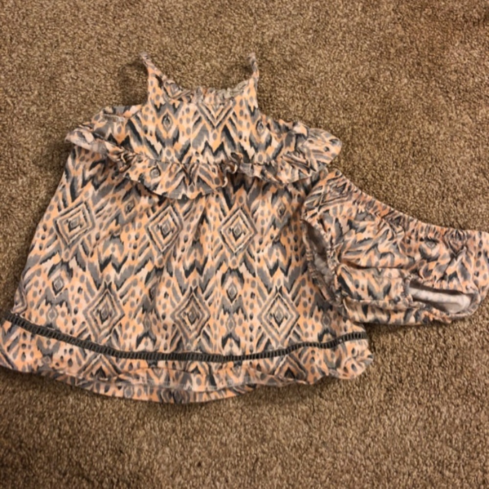 Peach and grey Tribal print dress set